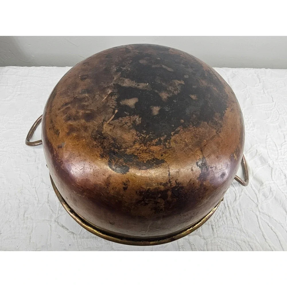Antique Copper Candy Apple Butter Kettle Primitive Large Copper good 12.5in